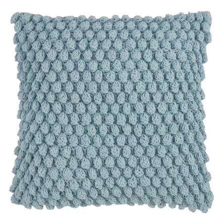 SARO LIFESTYLE SARO 3519.A20S Cotton Down Filling Throw Pillow with Crochet Pom Pom Design  Aqua 3519.A20S